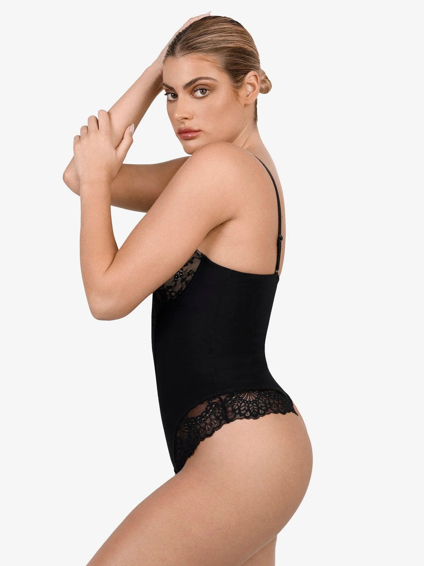 FitGlam® sexy lace bodysuit with deep collar