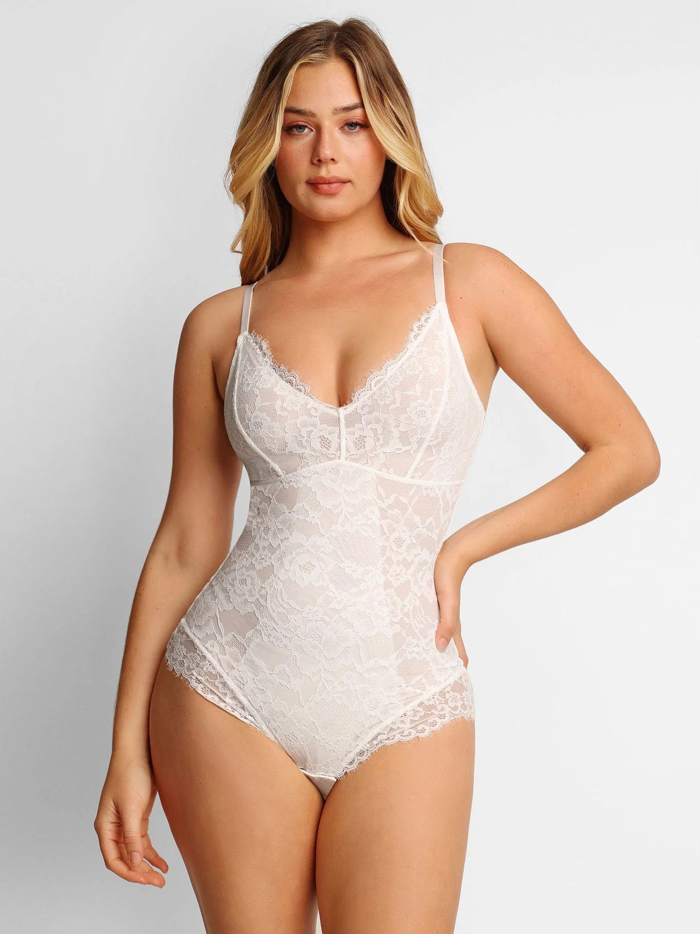Bodysuit FitGlam® firm control thong in smooth lace