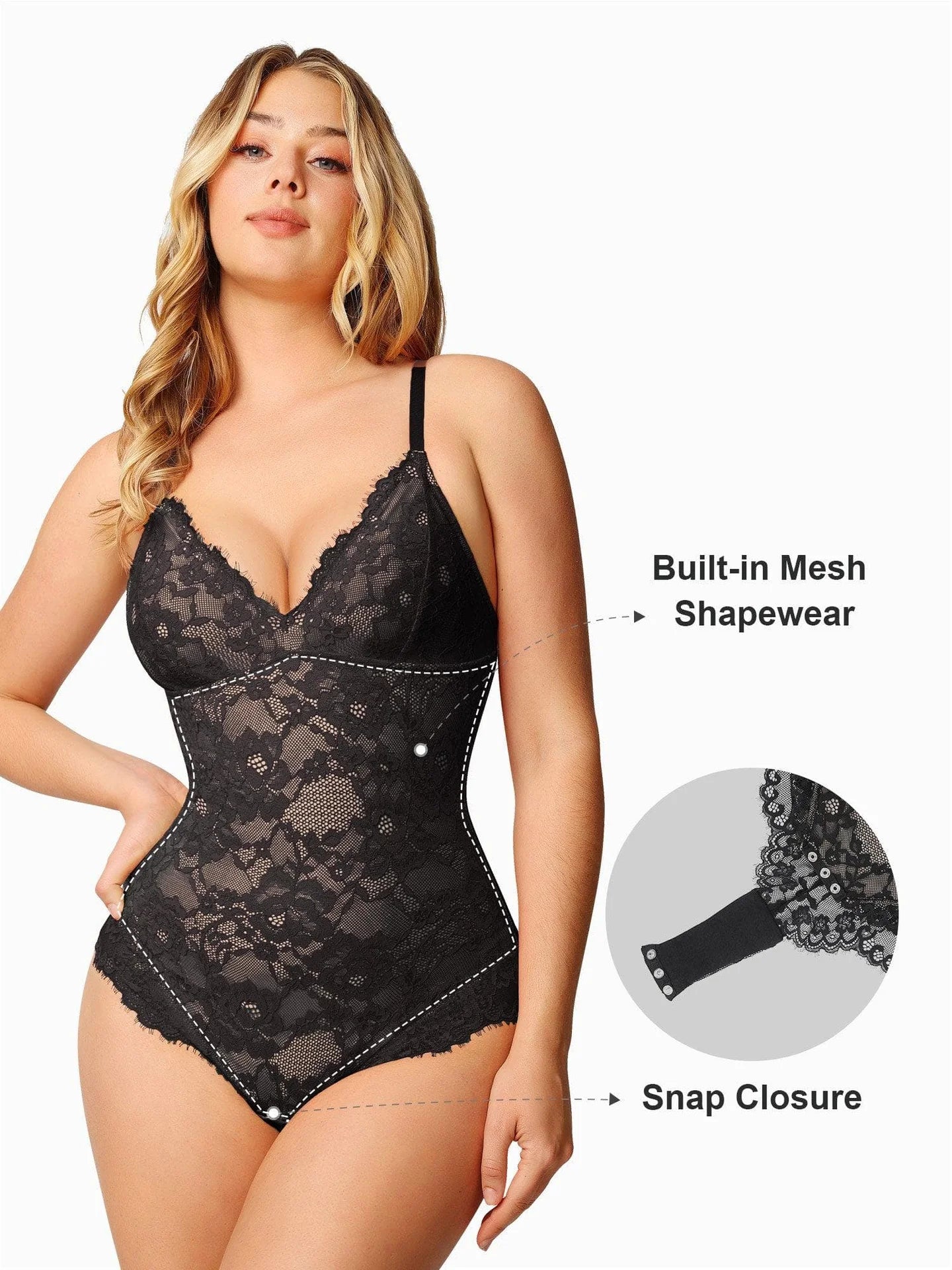 Bodysuit FitGlam® firm control thong in smooth lace