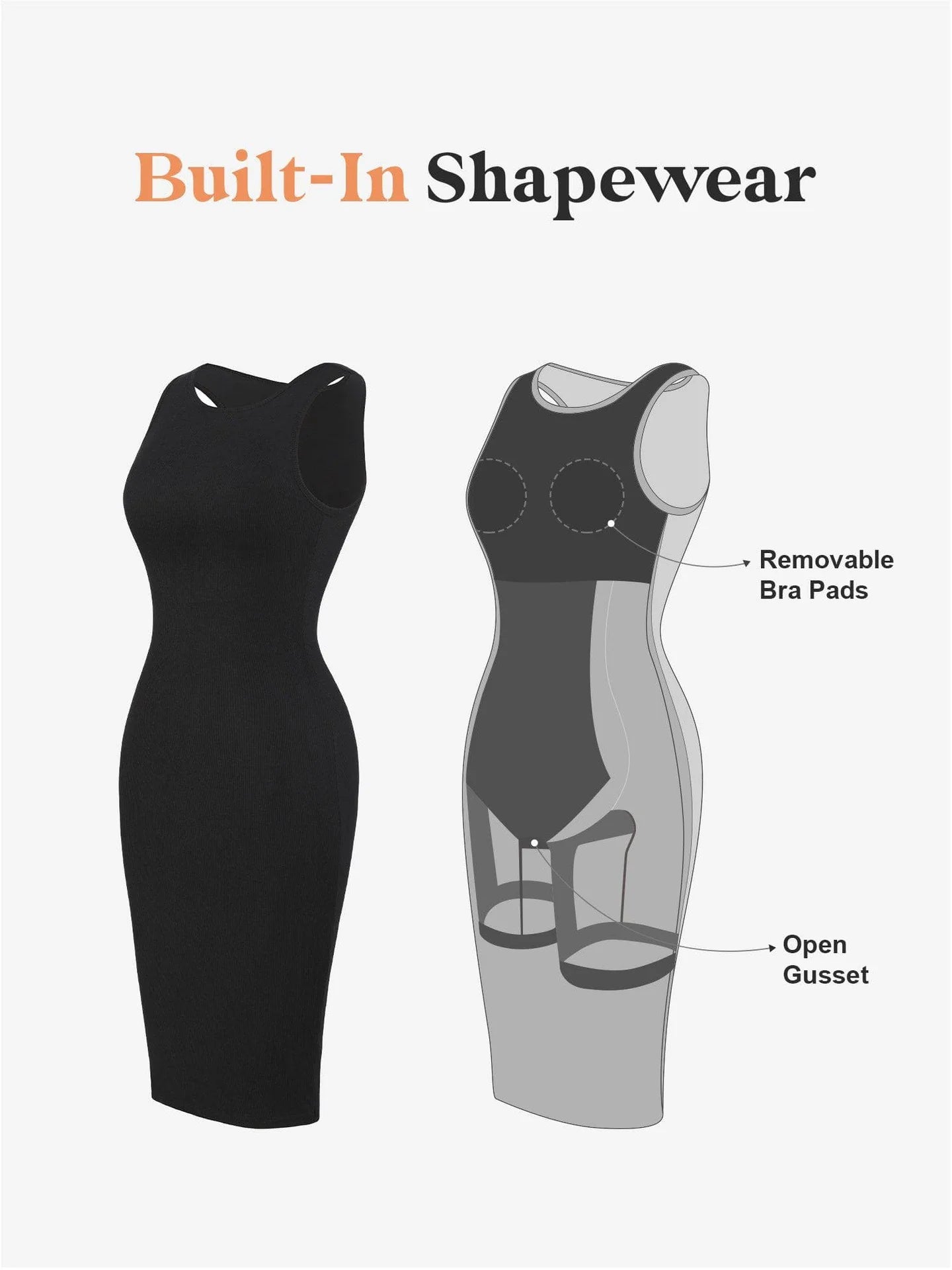 Fit-Glam® Mid-Dress with built-in shapewear and wide straps