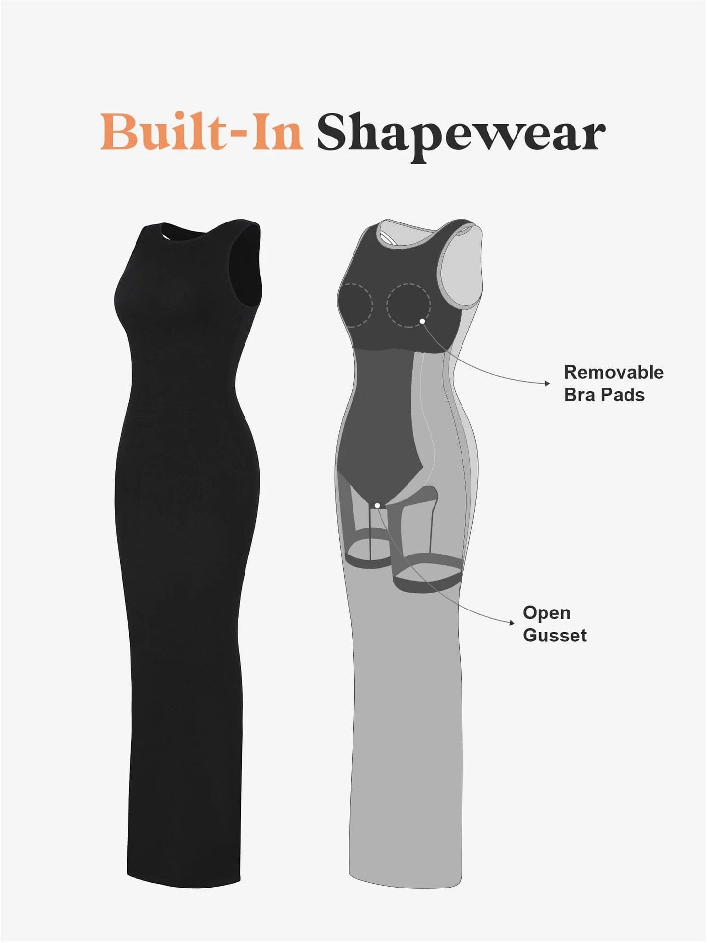 FitGlam® Maxi-Dress with built-in shapewear, wide straps